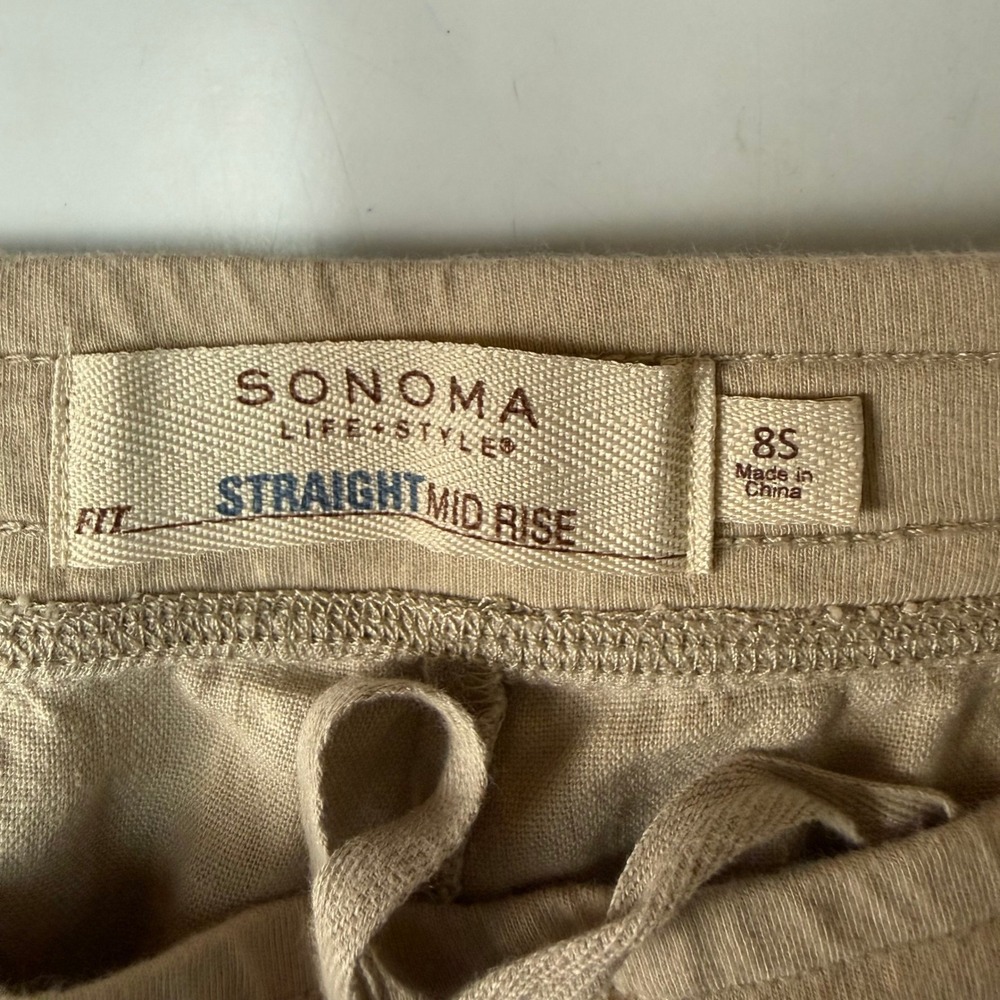 Sonoma Pants Women 8S Beige Linen Blend Straight Leg Mid Rise Drawstring NWT - Picture 7 of 15